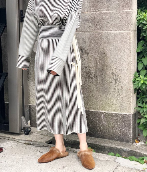 TAN/STRIPES WRAP SKIRT (BLACK)