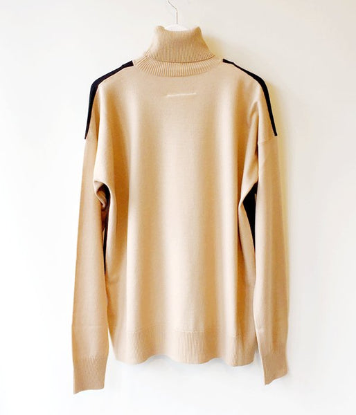 MM6 MAISON MARGIELA/COTTON WOOL T-SHIRT+KNIT(CAMEL×BLACK)