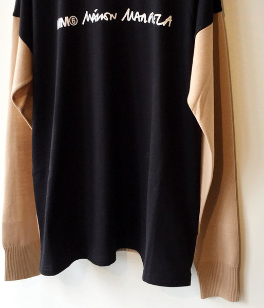 MM6 MAISON MARGIELA/COTTON WOOL T-SHIRT+KNIT(CAMEL×BLACK)