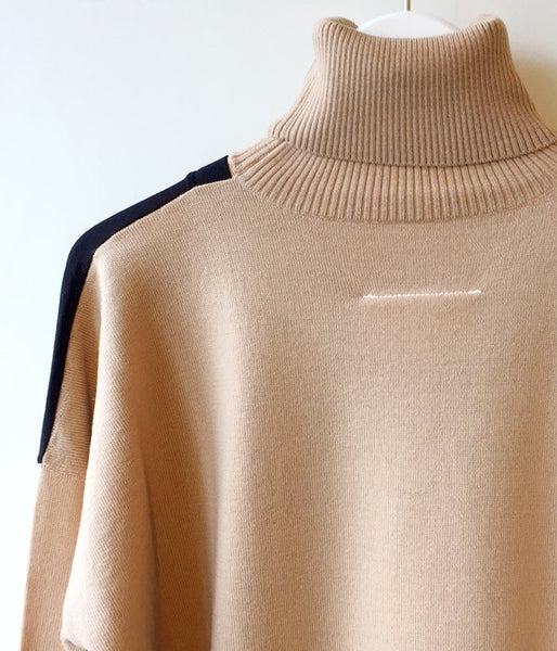MM6 MAISON MARGIELA/COTTON WOOL T-SHIRT+KNIT(CAMEL×BLACK)