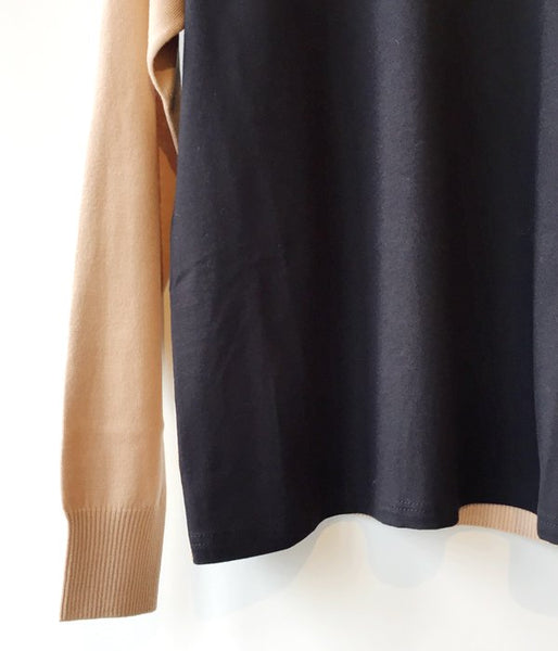 MM6 MAISON MARGIELA/COTTON WOOL T-SHIRT+KNIT(CAMEL×BLACK)