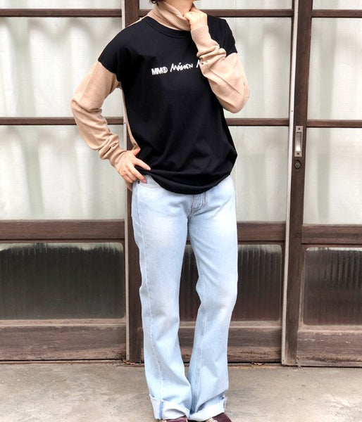 MM6 MAISON MARGIELA/COTTON WOOL T-SHIRT+KNIT(CAMEL×BLACK)