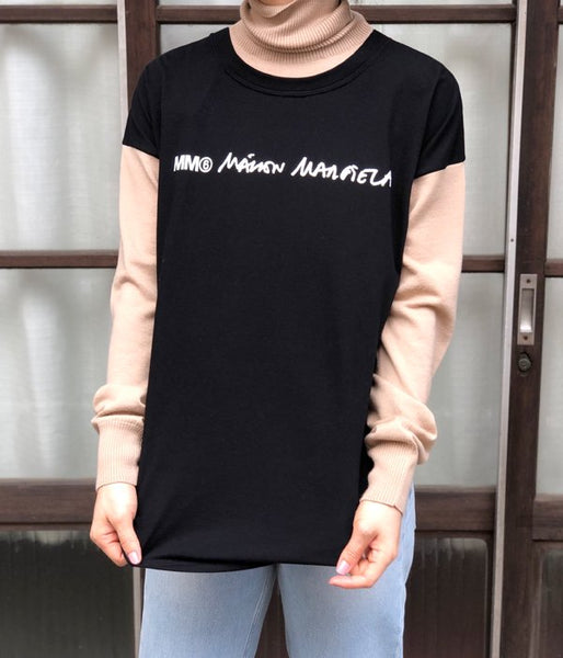 MM6 MAISON MARGIELA/COTTON WOOL T-SHIRT+KNIT(CAMEL×BLACK)