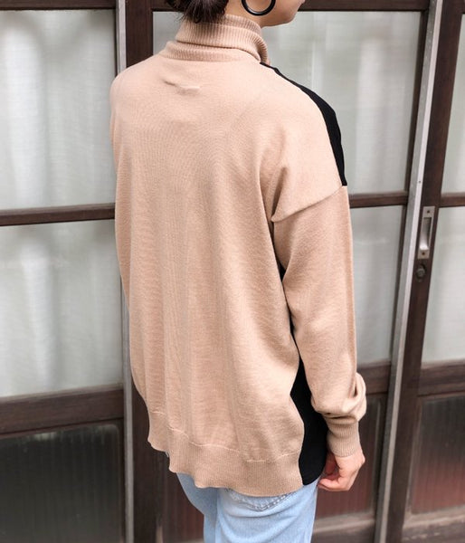 MM6 MAISON MARGIELA/COTTON WOOL T-SHIRT+KNIT(CAMEL×BLACK)