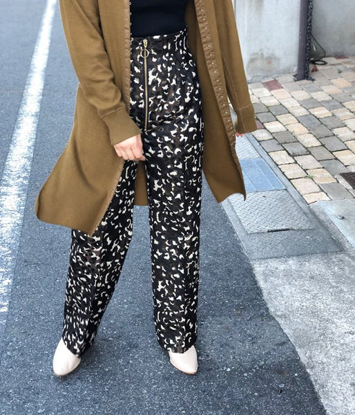 PHEENY/LEOPARD JAQUARD HIGH WAIST SLACKS(LEOPARD)