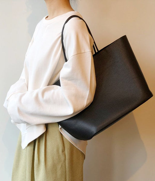Aeta/PEBBLE GRAIN LEATHER TOTE M (BLACK)