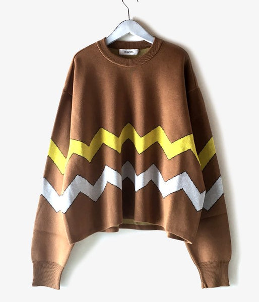 DIGAWEL/BORDER KNIT & SEWN SWEATER (CAMEL)