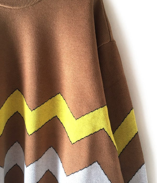 DIGAWEL/BORDER KNIT & SEWN SWEATER (CAMEL)