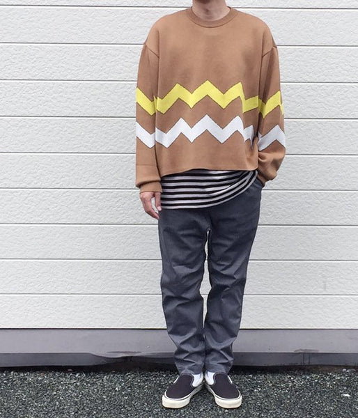 DIGAWEL/BORDER KNIT & SEWN SWEATER (CAMEL)