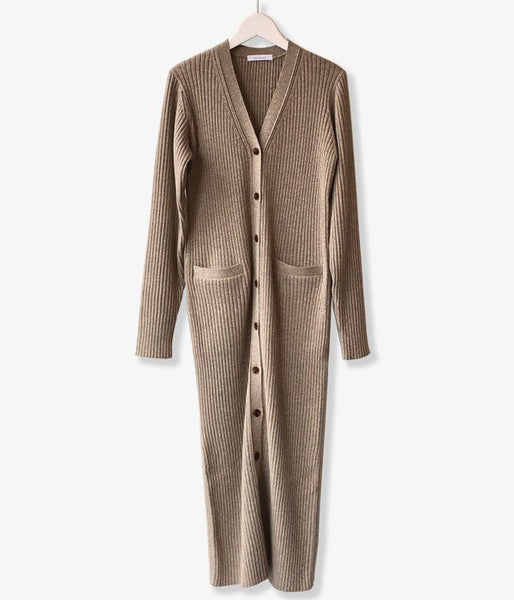 PHEENY/12G RIB KNIT LONG CARDIGAN(GRAIGE)