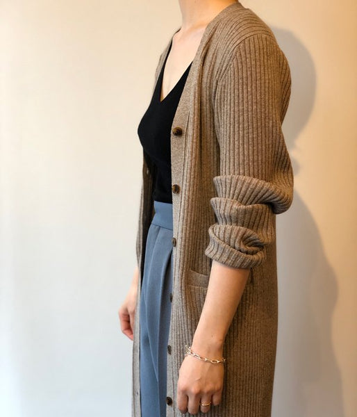 PHEENY/12G RIB KNIT LONG CARDIGAN(GRAIGE)