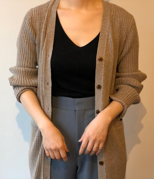 PHEENY/12G RIB KNIT LONG CARDIGAN(GRAIGE)