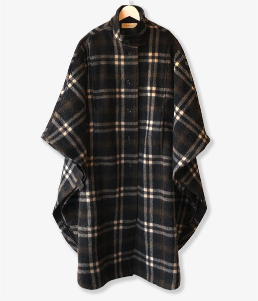 WRYHT/STAND COLLAR MANTLE(BLACK PLAID)