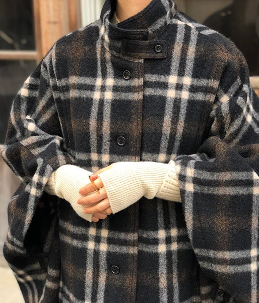 WRYHT/STAND COLLAR MANTLE(BLACK PLAID)