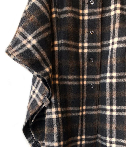 WRYHT/STAND COLLAR MANTLE(BLACK PLAID)
