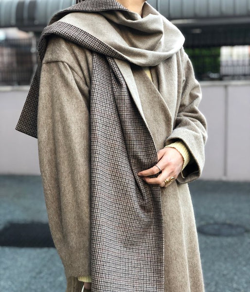 WRYHT/BEAVER HOODED SCARF(COGNAC PLAID)