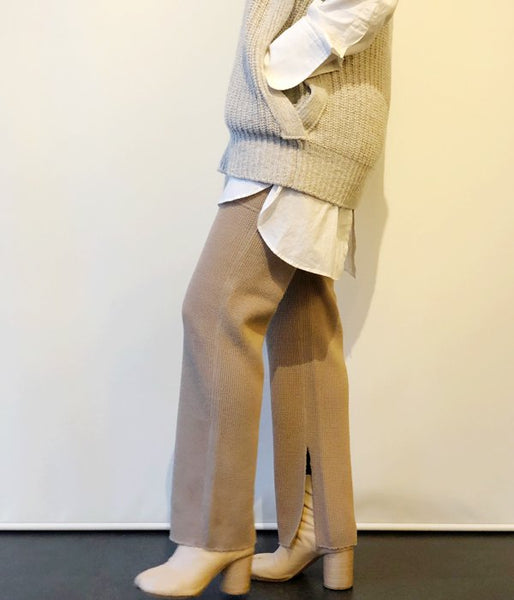 PHEENY/BIG WAFFLE SLIT PANTS(BEIGE)