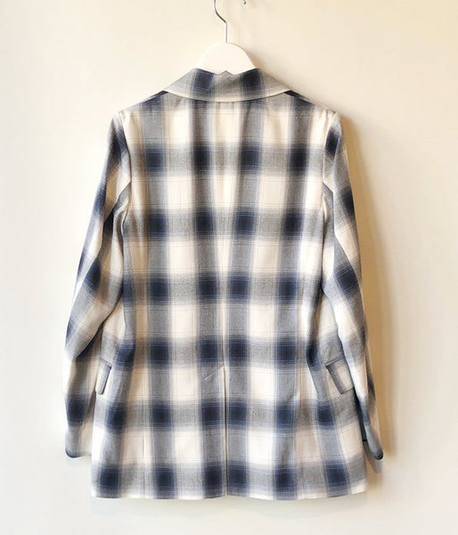 PHEENY/RAYON OMBRE CHECK DOUBLE-BREASTED JACKET(BLUE)