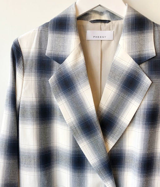 PHEENY/RAYON OMBRE CHECK DOUBLE-BREASTED JACKET(BLUE)