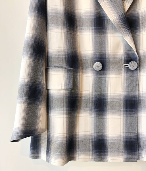 PHEENY/RAYON OMBRE CHECK DOUBLE-BREASTED JACKET(BLUE)