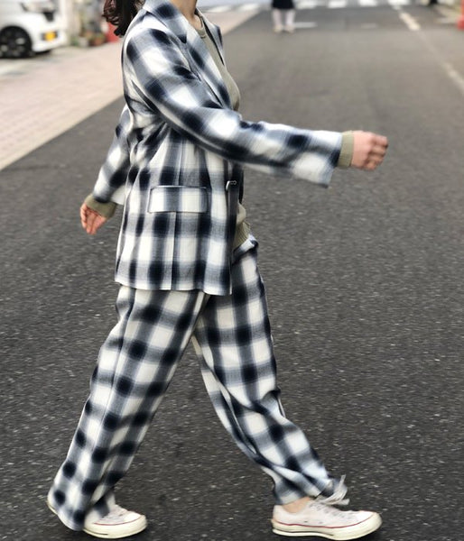 PHEENY/RAYON OMBRE CHECK DOUBLE-BREASTED JACKET(BLUE)