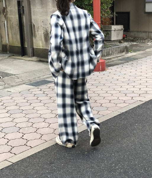 PHEENY/RAYON OMBRE CHECK DOUBLE-BREASTED JACKET(BLUE)