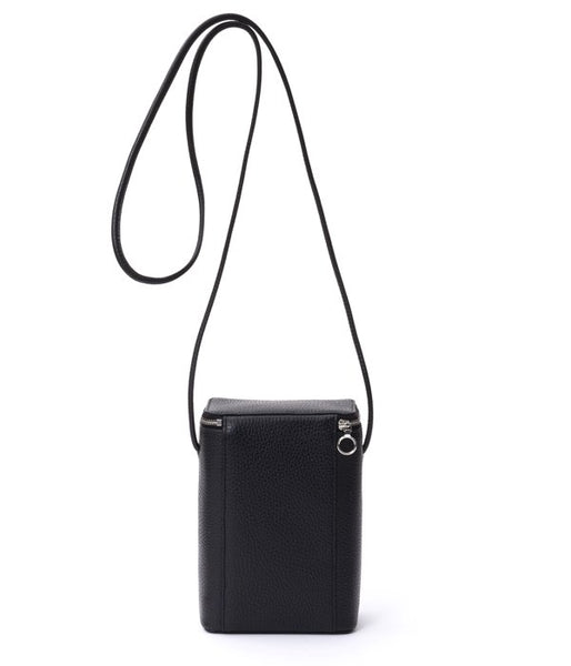 Aeta/PEBBLE GRAIN LEATHER BOX SHOULDER S(BLACK)