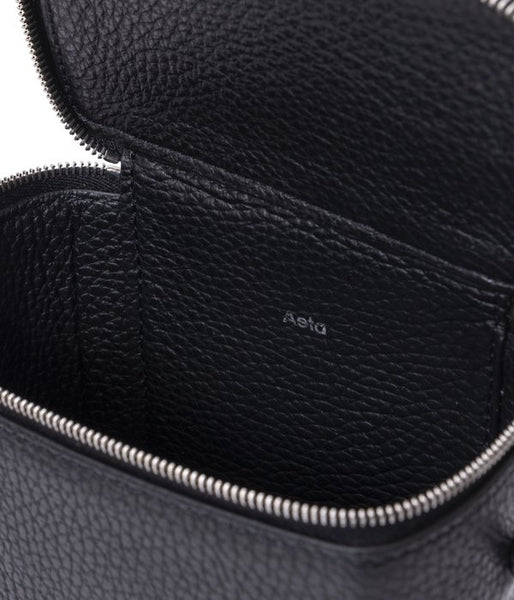 Aeta/PEBBLE GRAIN LEATHER BOX SHOULDER S(BLACK)