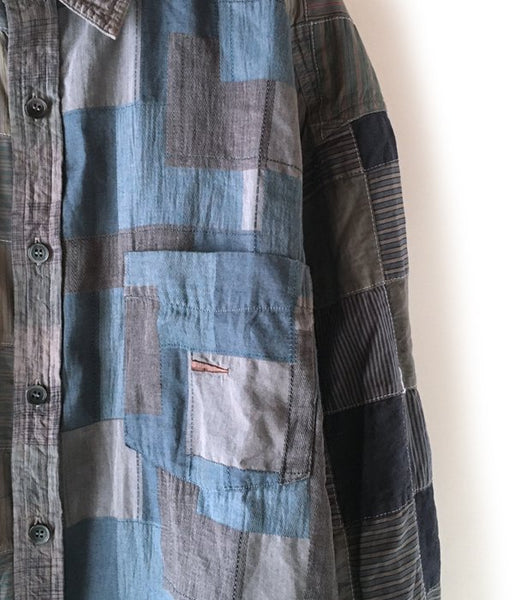 DESCENDANT/DISTRIBUTION PATCHWORK LS SHIRT (BEIGE)
