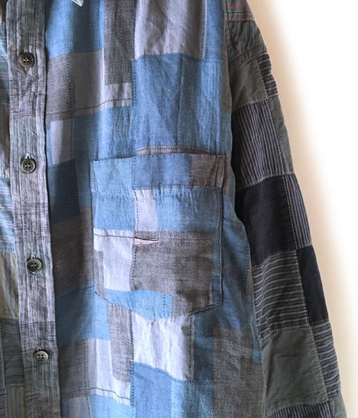 DESCENDANT/DISTRIBUTION PATCHWORK LS SHIRT (BLUE)