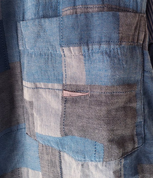 DESCENDANT/DISTRIBUTION PATCHWORK LS SHIRT (BLUE)