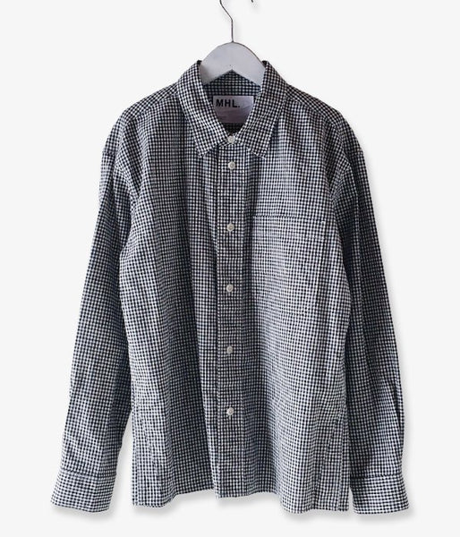 MHL./COTTON LINEN GINGHAM SHIRTS (BLACK)