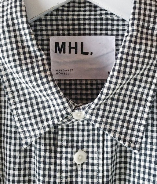 MHL./COTTON LINEN GINGHAM SHIRTS (BLACK)