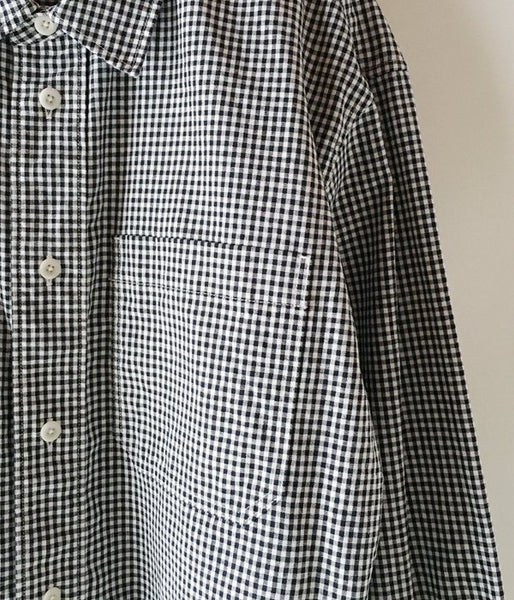 MHL./COTTON LINEN GINGHAM SHIRTS (BLACK)