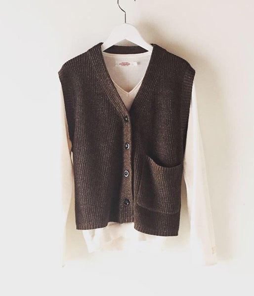 MHL./VINTAGE COTTON LINEN WOMENS VEST (BROWN)