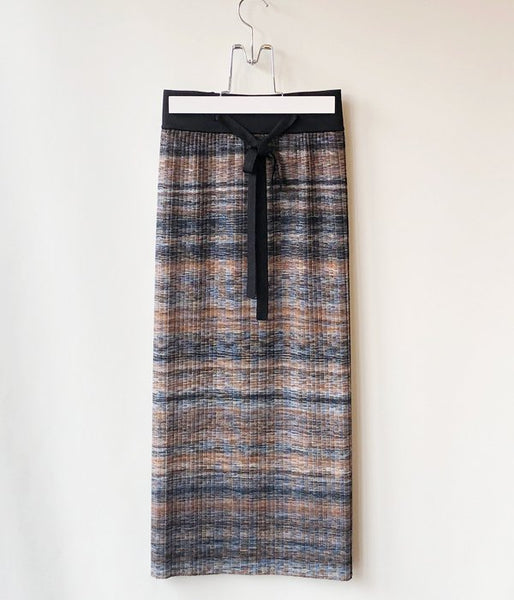 TAN/KASURI PLEATS SKIRT(ORANGE BLUE)