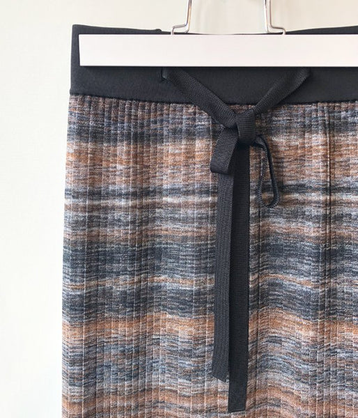 TAN/KASURI PLEATS SKIRT(ORANGE BLUE)