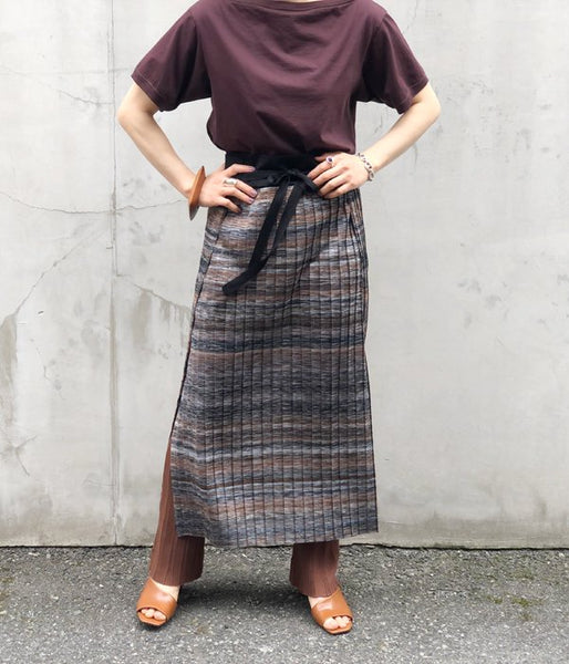 TAN/KASURI PLEATS SKIRT(ORANGE BLUE)