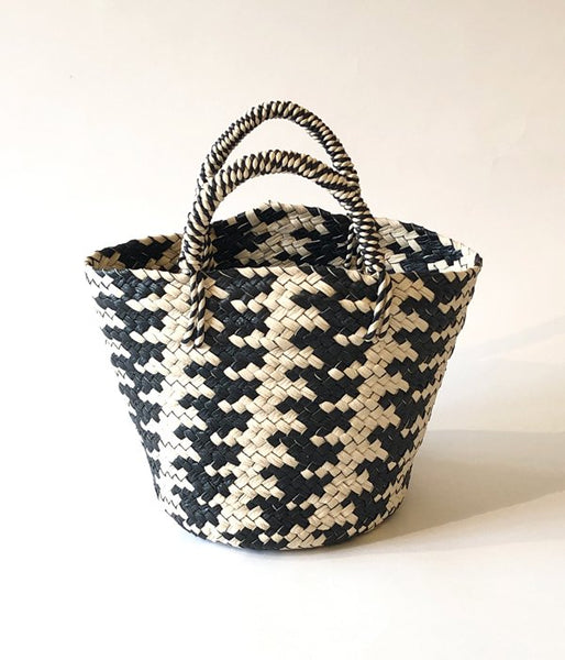 Aeta/COW LEATHER BASKET S(BLACK/IVORY)