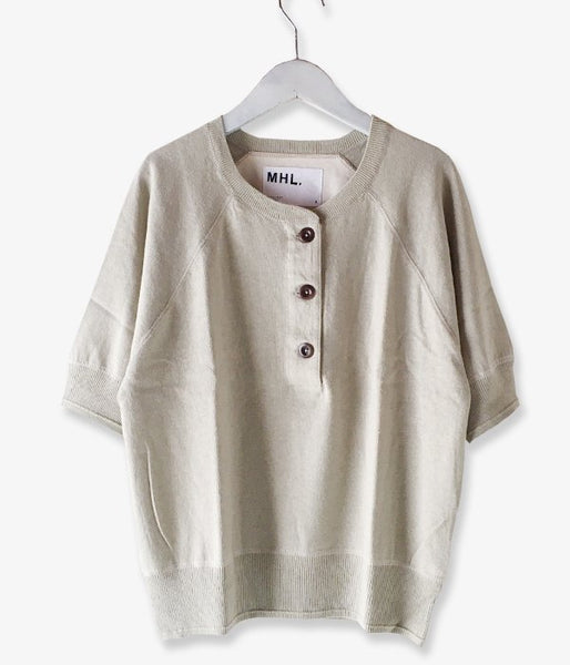 MHL./FINE SLUB COTTON LINEN HENLEY NECK WOMENS (BEIGE)