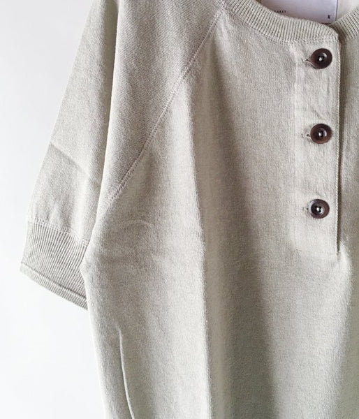 MHL./FINE SLUB COTTON LINEN HENLEY NECK WOMENS (BEIGE)