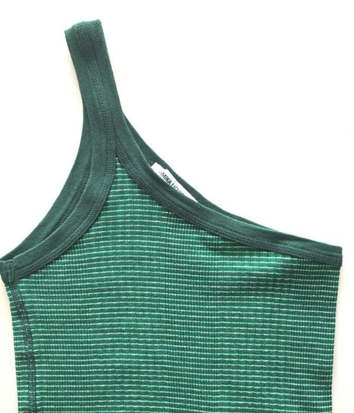 FUMIKA_UCHIDA/NEEDLE DRAWING BORDER ONE-SHOULDER TANK TOP