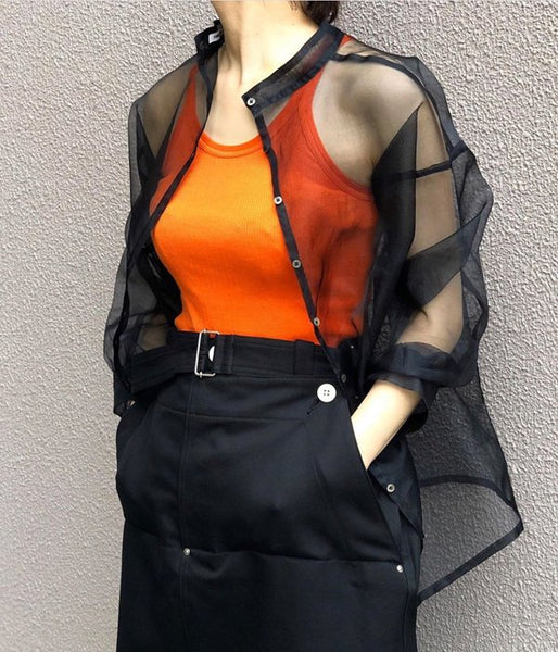 FUMIKA_UCHIDA/COTTON_NEEDLE DRAWING TANK TOP(ORANGE)