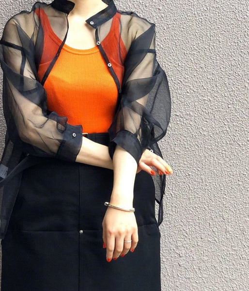 FUMIKA_UCHIDA/COTTON_NEEDLE DRAWING TANK TOP(ORANGE)