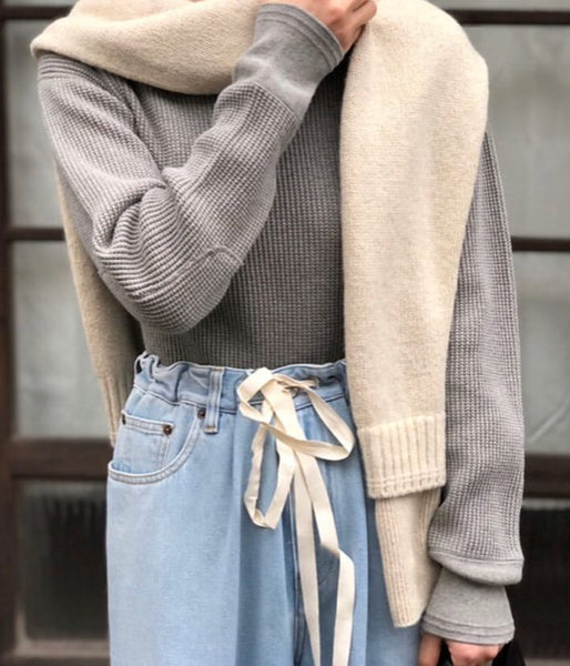 FUMIKA_UCHIDA/COTTON WAFFLE_THERMALTOP(GREY)