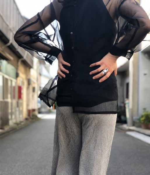FUMIKA_UCHIDA/SILK_SEETHROUGH BACK OPEN BLOUSE