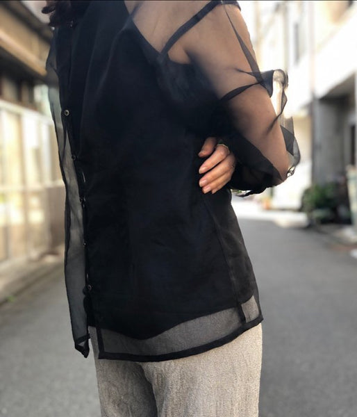 FUMIKA_UCHIDA/SILK_SEETHROUGH BACK OPEN BLOUSE