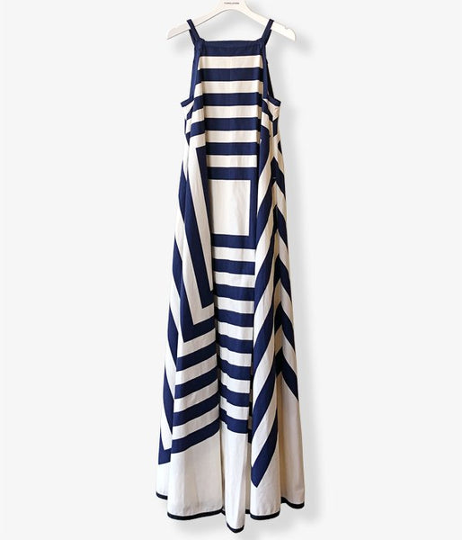FUMIKA_UCHIDA/SQUARE PRINT SQUARE-NECK A-LINE DRESS(NAVY)