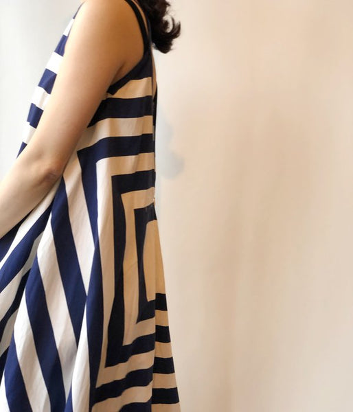 FUMIKA_UCHIDA/SQUARE PRINT SQUARE-NECK A-LINE DRESS(NAVY)