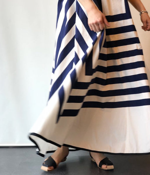 FUMIKA_UCHIDA/SQUARE PRINT SQUARE-NECK A-LINE DRESS(NAVY)